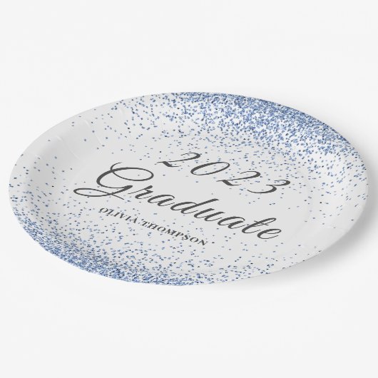 2023 Afstuderen Blue Glitter Papieren Bordje (Gekanteld)