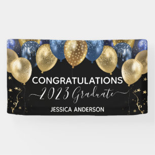 2023 Afstuderen Blue Gold Balloons Banner