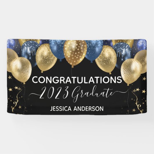 2023 Afstuderen Blue Gold Balloons Banner (Horizontaal)