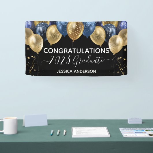 2023 Afstuderen Blue Gold Balloons Banner (Beurs)