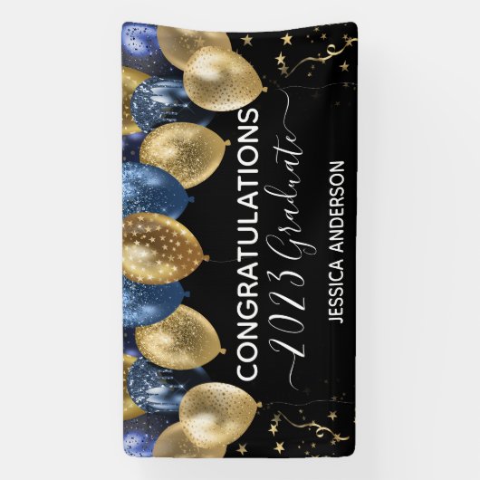 2023 Afstuderen Blue Gold Balloons Banner (Verticaal)