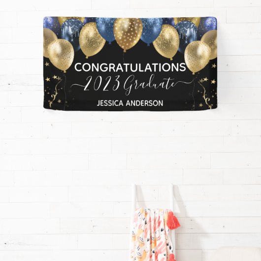 2023 Afstuderen Blue Gold Balloons Banner (Insitu)
