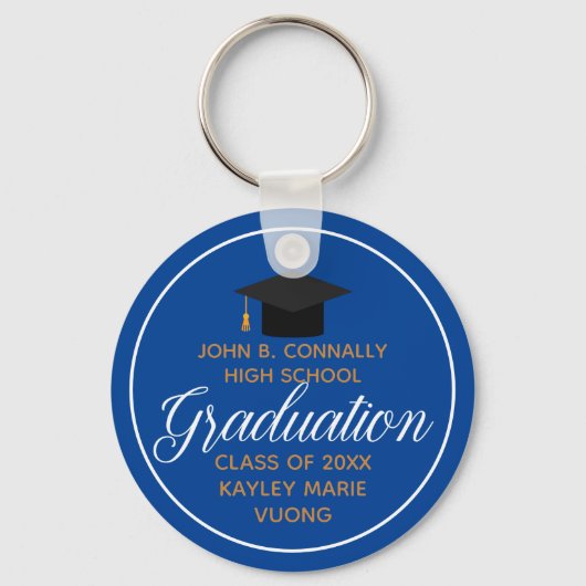 2023 Afstuderen Blue Gold Custom School Monogram Sleutelhanger (Voorkant)