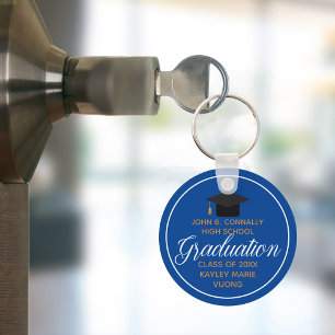 2023 Afstuderen Blue Gold Custom School Monogram Sleutelhanger
