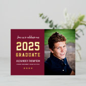 2023 Afstuderen Burgundy Gold Graduation Party Fot Folie Uitnodiging (Staand Voorkant)