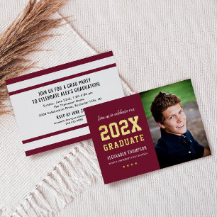 2023 Afstuderen Burgundy Gold Graduation Party Fot Folie Uitnodiging