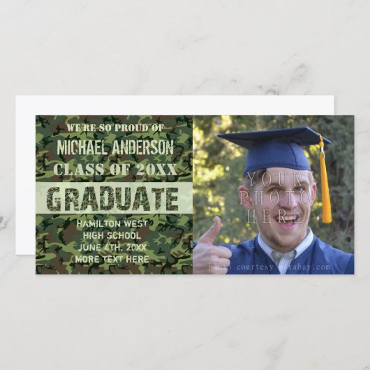 2023 Afstuderen Camouflage Custom Foto Groen Aankondiging (Voorkant / Achterkant)