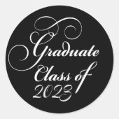 2023 Afstuderen Elegant Black White Envelope Ronde Sticker (Voorkant)
