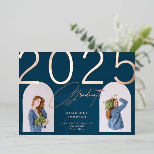 2023 afstuderen elegant minimalistisch aangepast 2 folie uitnodiging (Staand Voorkant)