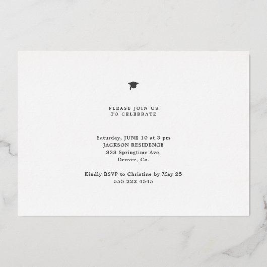 2023 Afstuderen elegante, girale, aangepaste 2 fot Folie Uitnodiging (Achterkant)