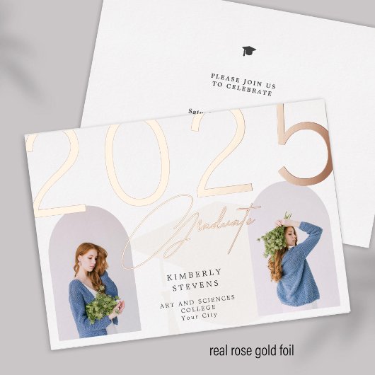 2023 Afstuderen elegante, girale, aangepaste 2 fot Folie Uitnodiging