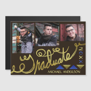 2023 Afstuderen Faux Gold Typografie Foto Collage Magnetische Uitnodiging
