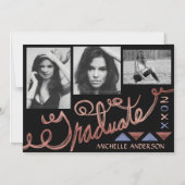 2023 Afstuderen Faux Roos Gold Text Foto Collage Magnetische Uitnodiging (Voorkant)