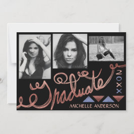 2023 Afstuderen Faux Roos Gold Text Foto Collage Magnetische Uitnodiging