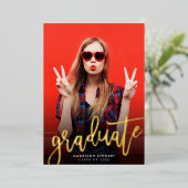 2023 AFSTUDEREN foto modern, minimaal script goud Folie Uitnodiging (Staand Voorkant)