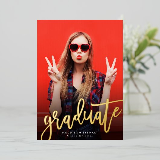 2023 AFSTUDEREN foto modern, minimaal script goud Folie Uitnodiging (Staand Voorkant)