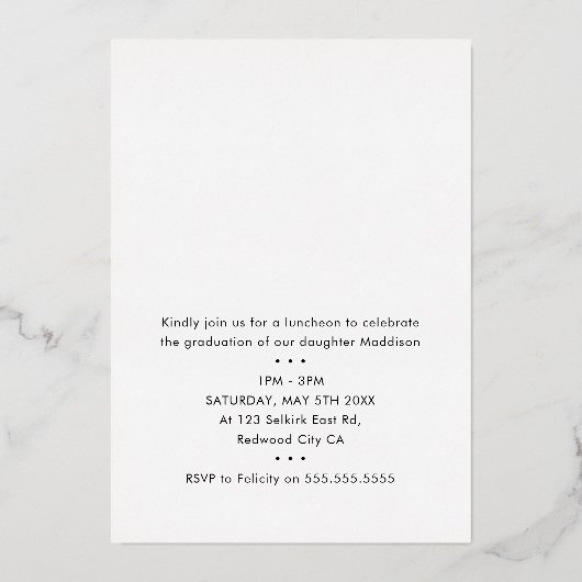 2023 AFSTUDEREN foto modern, minimaal script goud Folie Uitnodiging (Achterkant)