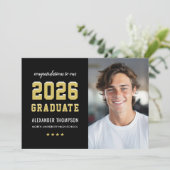 2023 Afstuderen foto van Black Gold Graduation Par Kaart (Staand voorkant)