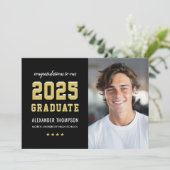 2023 Afstuderen foto van Black Gold Graduation Par Kaart (Staand voorkant)
