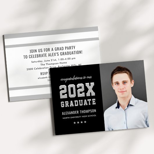 2023 Afstuderen foto van Black Gray Party Kaart
