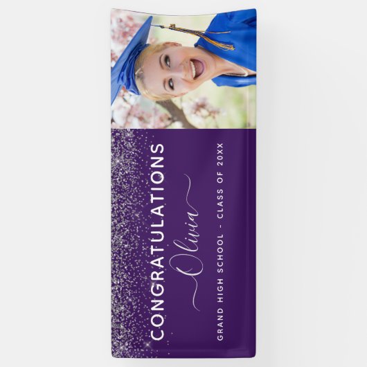 2023 Afstuderen Glitter Paars Silver Spandoek (Verticaal)