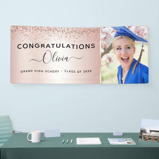 2023 Afstuderen Glitter Roos Gold Blush Pink Spandoek (Beurs)