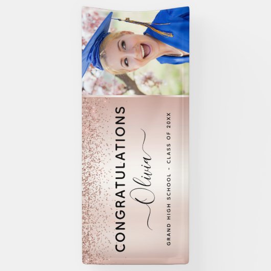 2023 Afstuderen Glitter Roos Gold Blush Pink Spandoek (Verticaal)