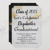 2023 Afstuderen Gold Grey Marble met zwarte tekst Kaart (Voorkant / Achterkant)