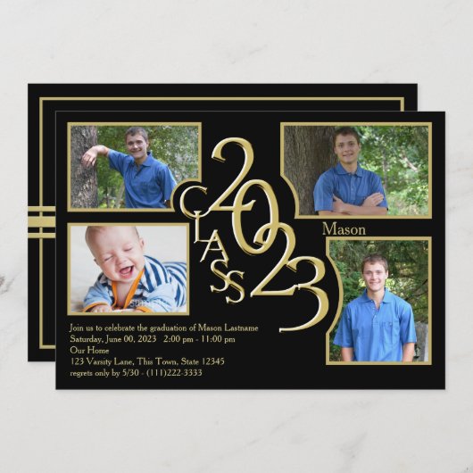 2023 Afstuderen klasse van Quad Photo Black Kaart (Voorkant / Achterkant)
