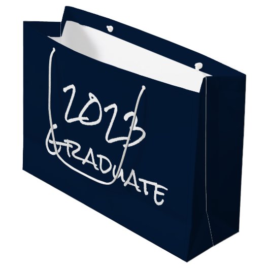 2023 Afstuderen Navy Gift Bag Groot Cadeauzakje (Voorkant Gekanteld)