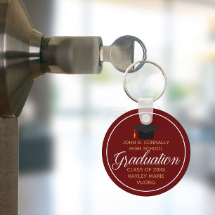 2023 Afstuderen Red Gold Custom School Monogram Sleutelhanger