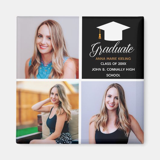 2023 Afstuderen Senior Photo Collage Black Gold Magneet (Voorkant)