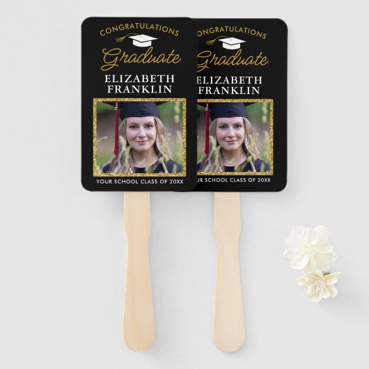 2023 Afstuderen zwart-goudfoto Handwaaier (Voorkant en achterkant)