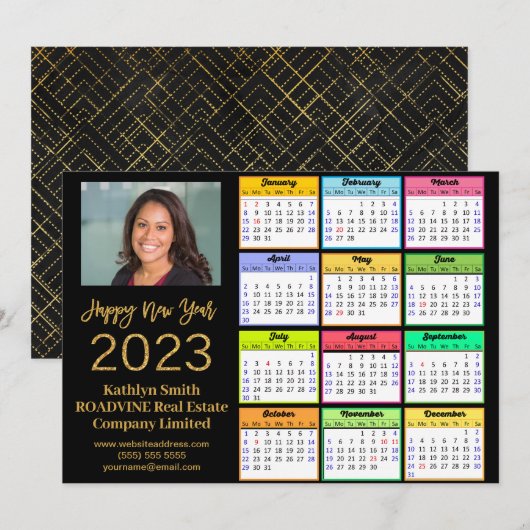 2023 Agenda Business Modern Gold Script-foto Feestdagenkaart (Voorkant / Achterkant)