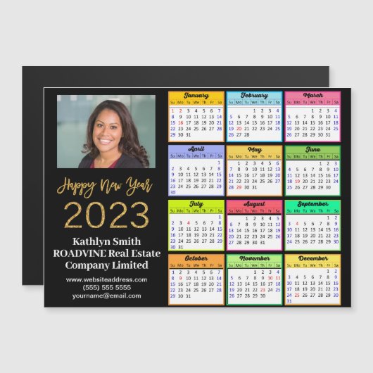 2023 Agenda Business Modern Script Photo Magnet (Voorkant / Achterkant)