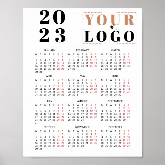 2023 Agenda Custom Business Logo 1 pagina Poster (Voorkant)