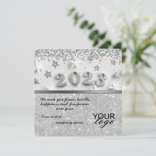 2023 Agenda Glitter Silver Greeting with Logo (Staand voorkant)