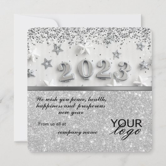2023 Agenda Glitter Silver Greeting with Logo (Voorkant)