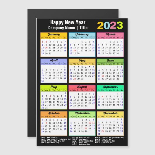 2023 Agenda met Feestdagen Jaarlijks Modern Magnet (Voorkant / Achterkant)