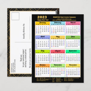 2023 Agenda Modern Black Gold Script Business Briefkaart
