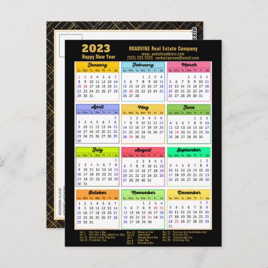 2023 Agenda Modern Black Gold Script Business Briefkaart (Voorkant / Achterkant)