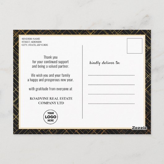 2023 Agenda Modern Black Gold Script Business Briefkaart (Achterkant)