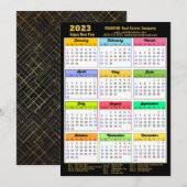 2023 Agenda Modern Black Gold Script Business Feestdagenkaart (Voorkant / Achterkant)