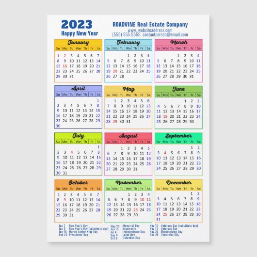 2023 Agenda Modern Blue Business Magnetic Kaart (Voorkant)