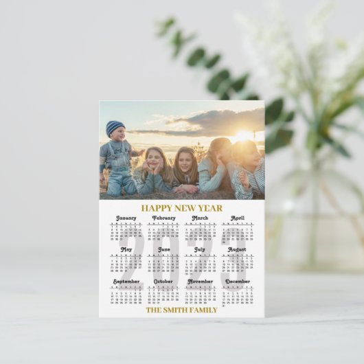 2023 Agenda - Moderne Gold- en zwarte-scriptfoto Briefkaart (Staand voorkant)