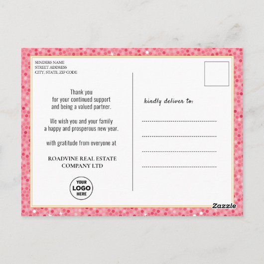 2023 Agenda roze Glitter Moderne Script Business Briefkaart (Achterkant)