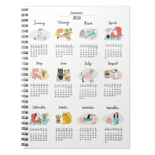 2023 Agenda Schattige Cartoon Katten en Honden Notitieboek