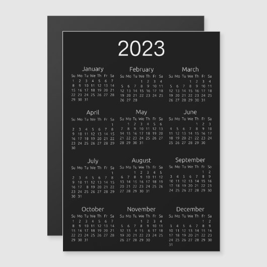 2023 Agenda Simple Black en White Magnet (Voorkant / Achterkant)
