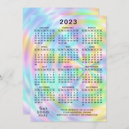 2023 Agenda, vol jaar, kleurrijke faux-holografisc Programmakaart (Voorkant / Achterkant)