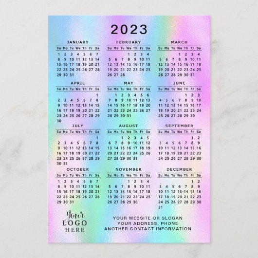 2023 Agenda volledig jaar Faux Holographic Ombre Programmakaart (Voorkant)